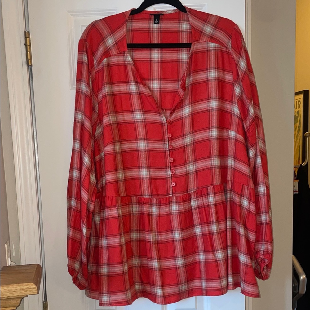 torrid Orange Plaid Button-Front Peplum Tunic